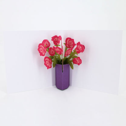 2toTango 3D Pop Up Card Floral Display Red Roses Greeting Card Any Occasion