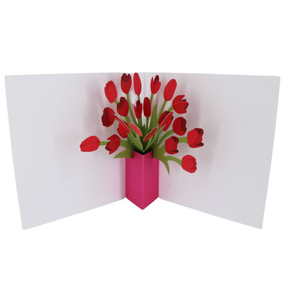2toTango 3D Pop Up Card Floral Display Red Tulips Greeting Card Any Occasion