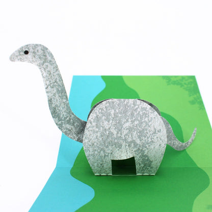 2toTango 3D Pop Up Card Green Brachiosaurus Dinosaur Greeting Card Any Occasion