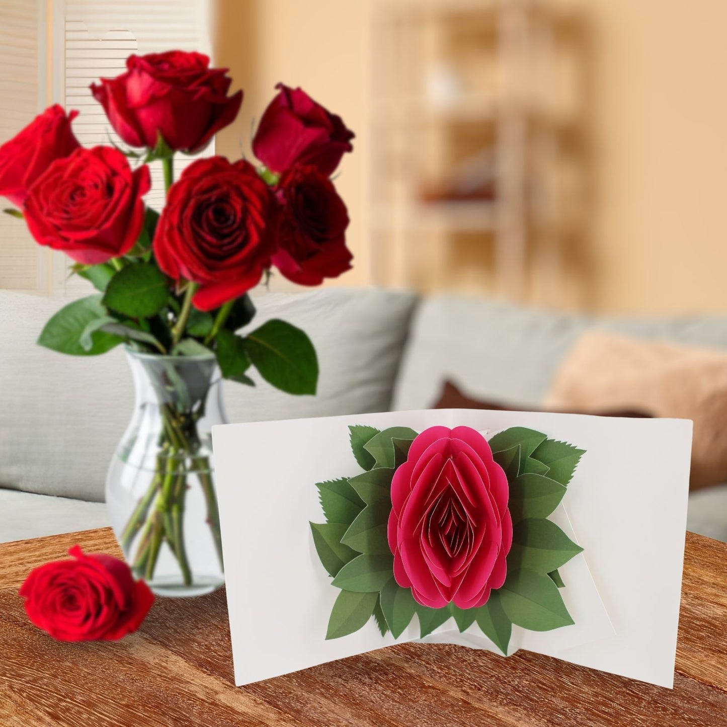 2toTango 3D Pop Up Card Single Pink Rose Greeting Card Any Occasion
