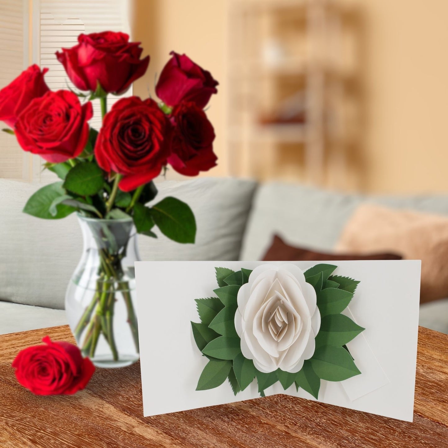 2toTango 3D Pop Up Card Single White Rose Greeting Card Any Occasion