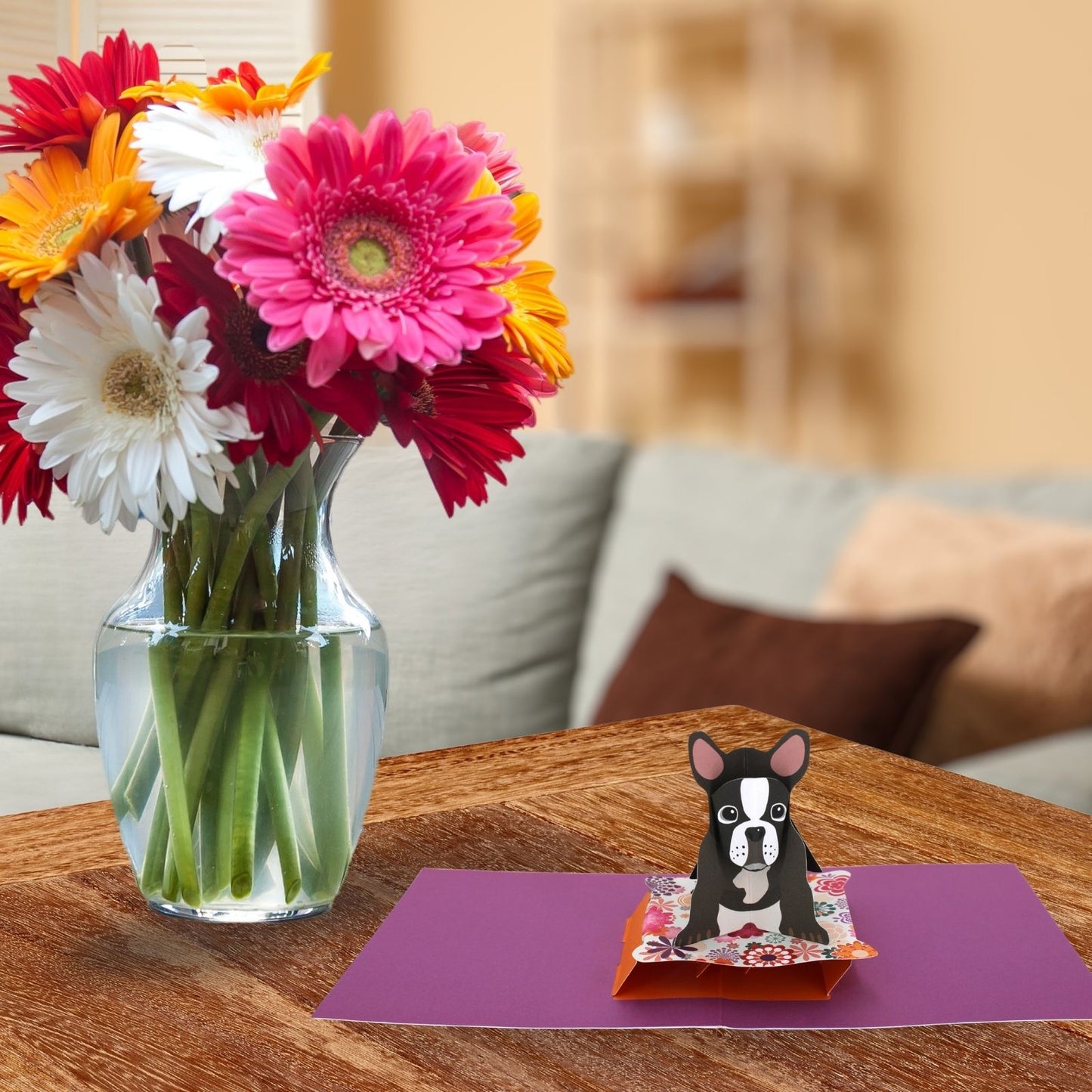 2toTango 3D Pop Up Card Cute French Bulldog Greeting Card Any Occasion