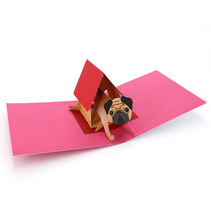 2toTango 3D Pop Up Card Dog Cute Pug Greeting Card Any Occasion
