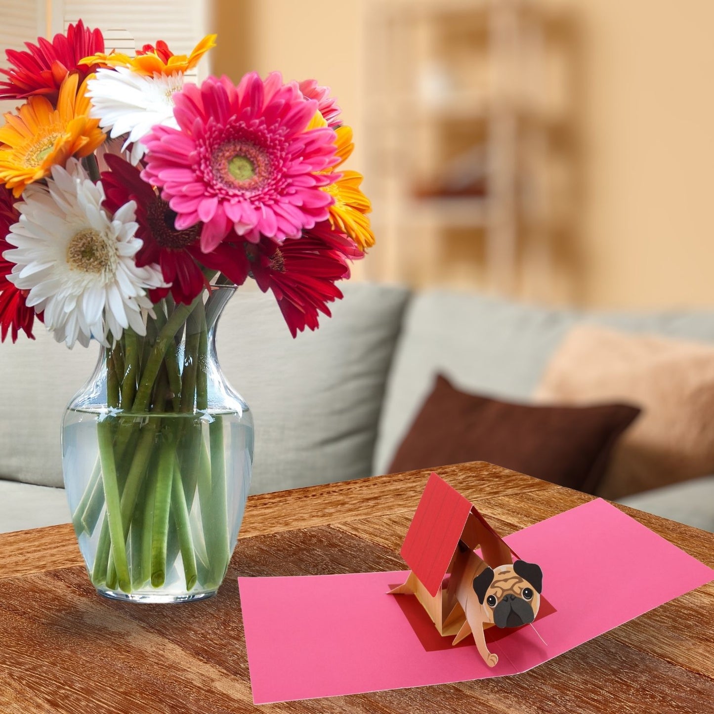 2toTango 3D Pop Up Card Dog Cute Pug Greeting Card Any Occasion