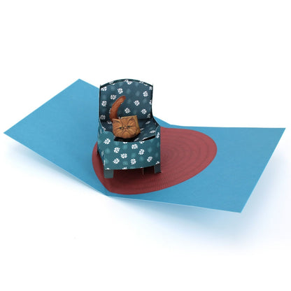 2toTango 3D Pop Up Card Cat Sat In Armchair Greeting Card Any Occasion