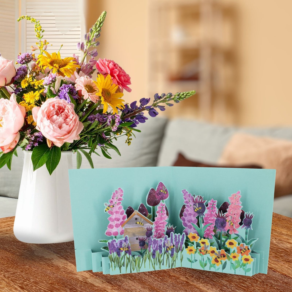 2toTango 3D Pop Up Card Bee & Wildflowers Greeting Card Any Occasion