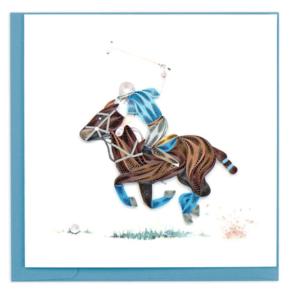 Quilling Playing Polo Sporting Horse Hand-Finished Art Greeting Card