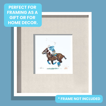 Quilling Playing Polo Sporting Horse Hand-Finished Art Greeting Card