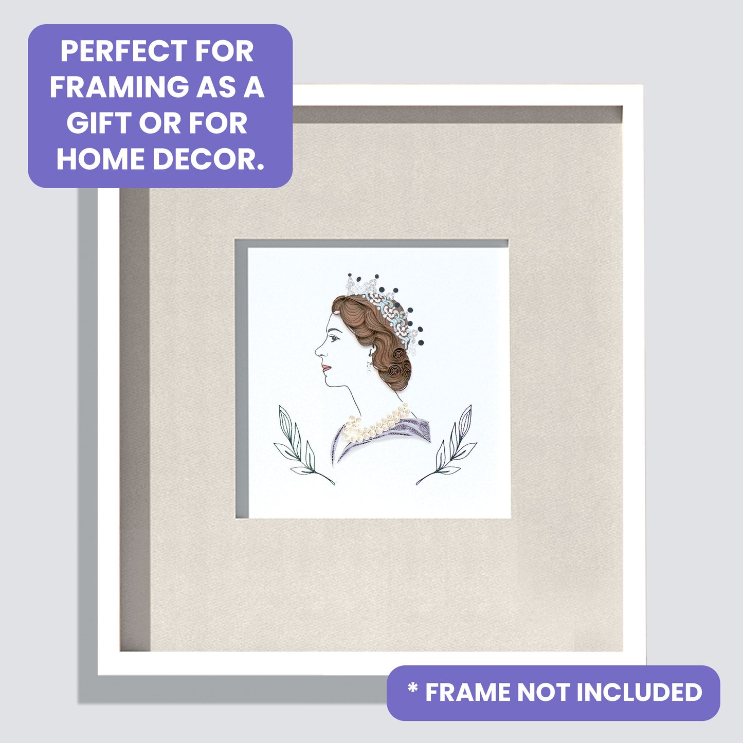 Quilling Queen Elizabeth Royal Portrait Hand-Finished Art Greeting Card