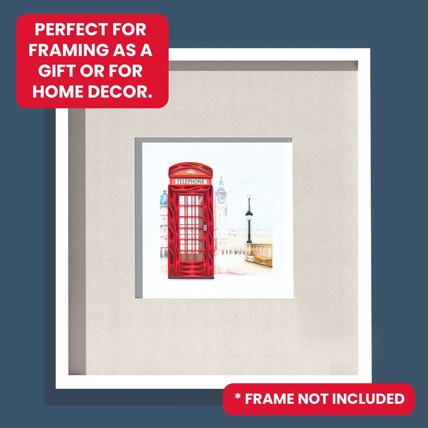 Quilling Red London Telephone Box Big Ben Hand-Finished Art Greeting Card
