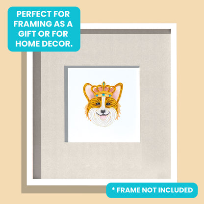 Quilling Royal Corgi In A Crown Hand-Finished Art Greeting Card