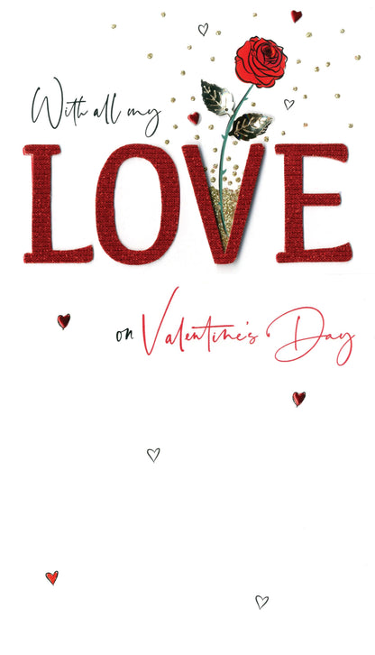 With All My Love Embellished Valentine's Card Hand-Finished