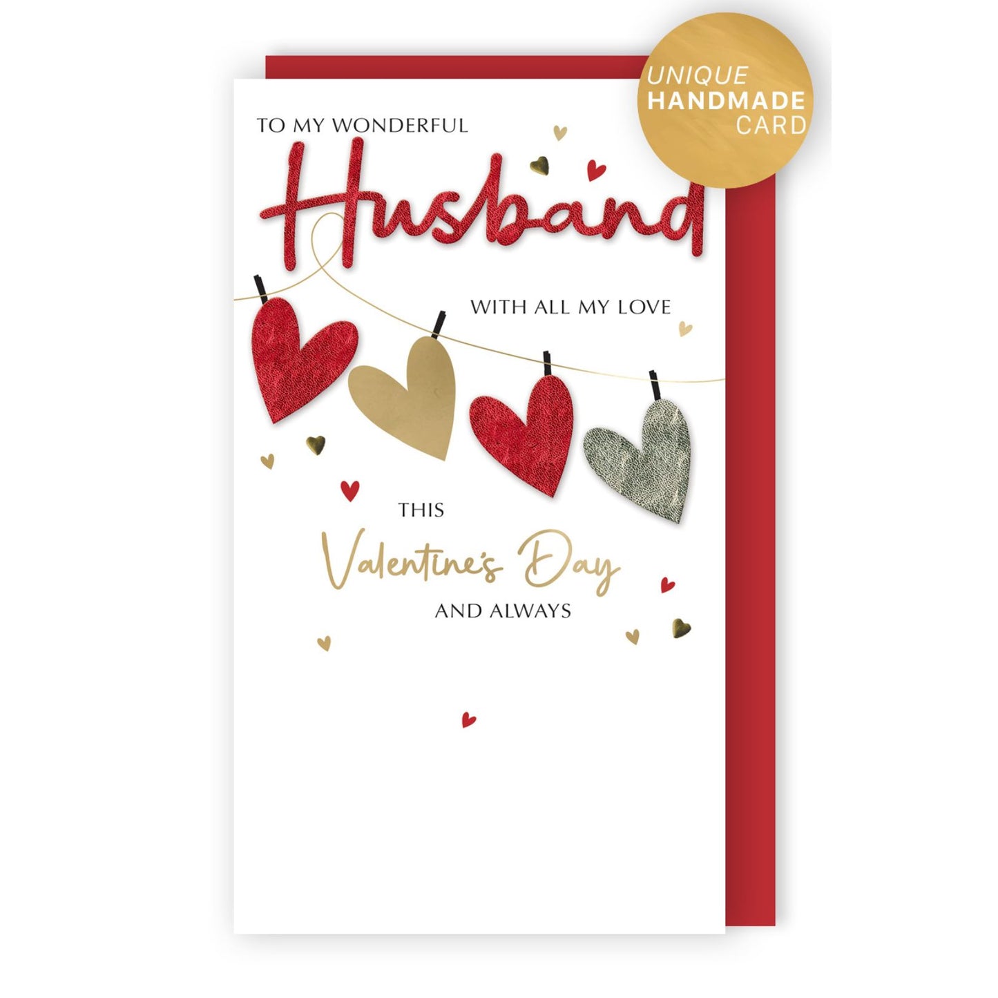 Hand-Finished Wonderful Husband Valentine's Card Embellished Hearts Champagne Card