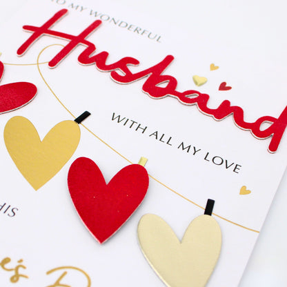 Hand-Finished Wonderful Husband Valentine's Card Embellished Hearts Champagne Card
