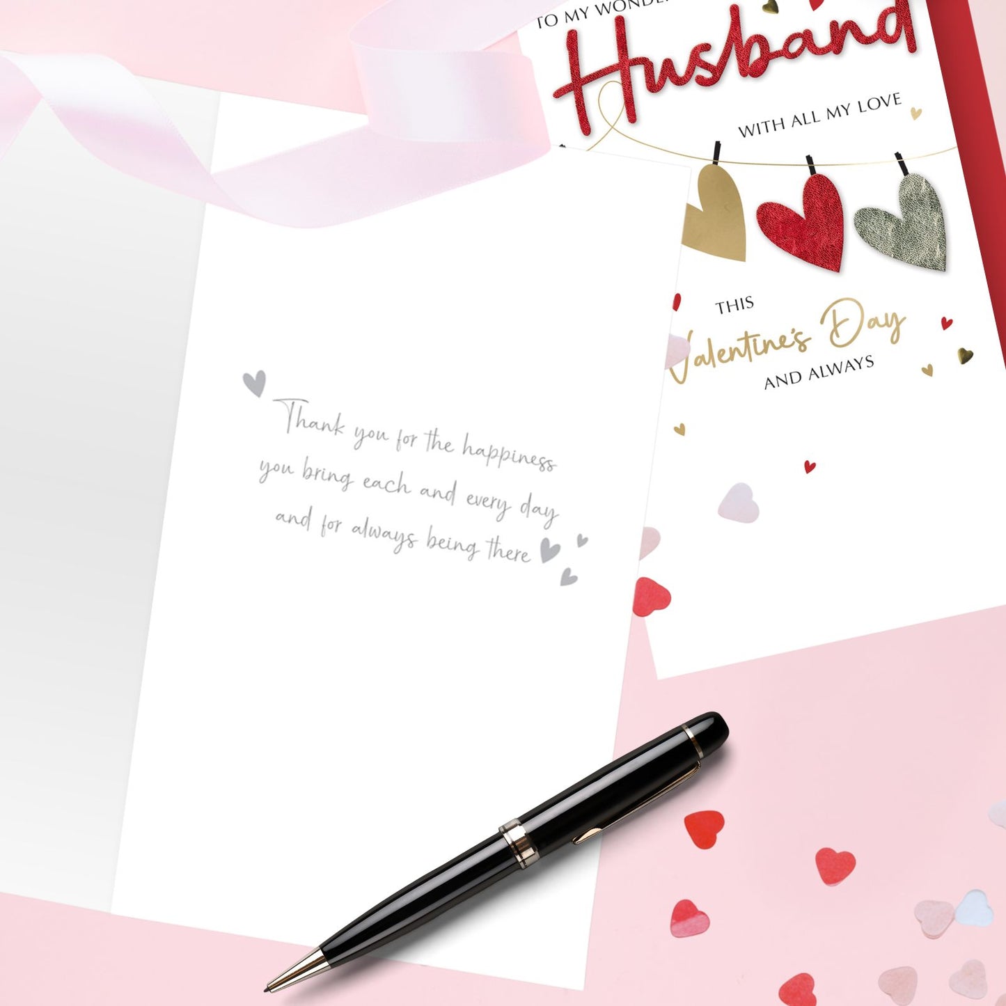 Hand-Finished Wonderful Husband Valentine's Card Embellished Hearts Champagne Card