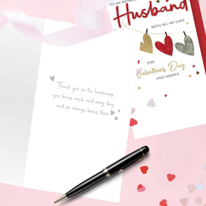 Hand-Finished Wonderful Husband Valentine's Card Embellished Hearts Champagne Card