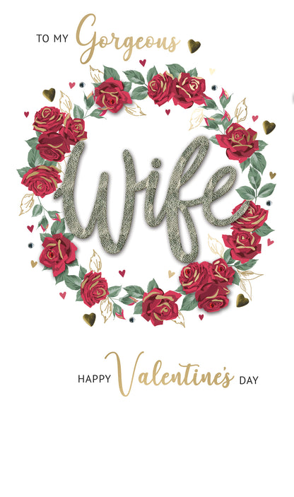 Gorgeous Wife Golden Petals Galore! Valentines Day Hand-Finished Greeting Card