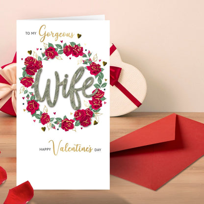 Gorgeous Wife Golden Petals Galore! Valentines Day Hand-Finished Greeting Card