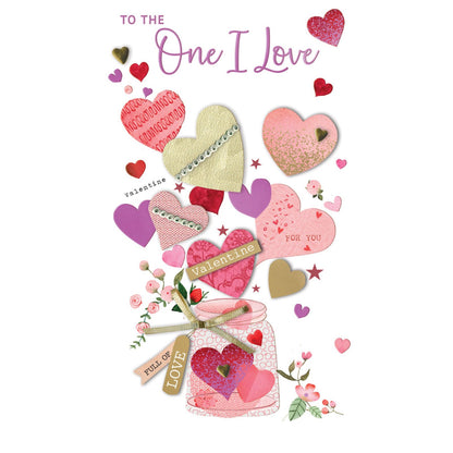 Hand-Finished One I Love Valentine's Card Embellished Jar Of Love Champagne Card