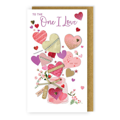 Hand-Finished One I Love Valentine's Card Embellished Jar Of Love Champagne Card