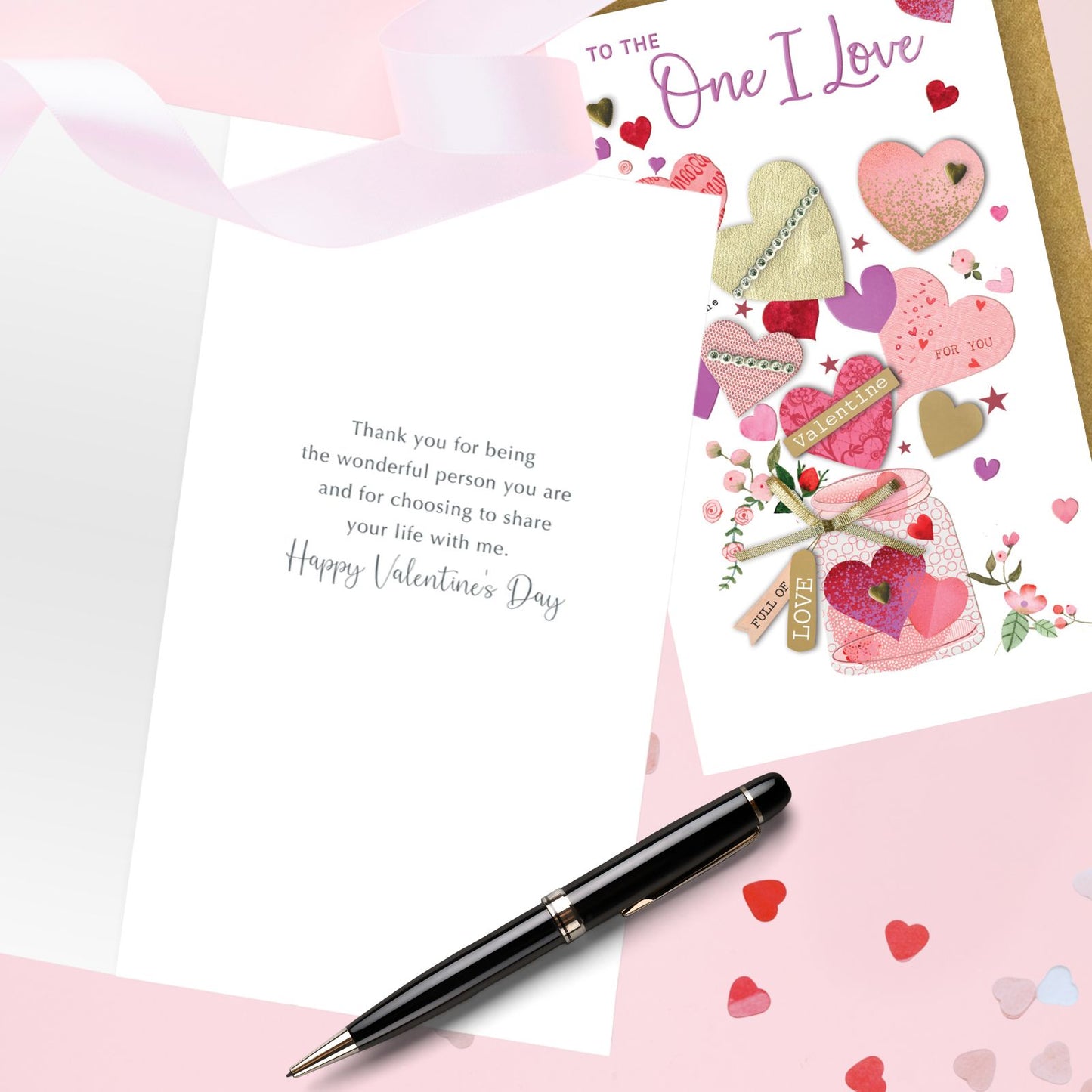 Hand-Finished One I Love Valentine's Card Embellished Jar Of Love Champagne Card