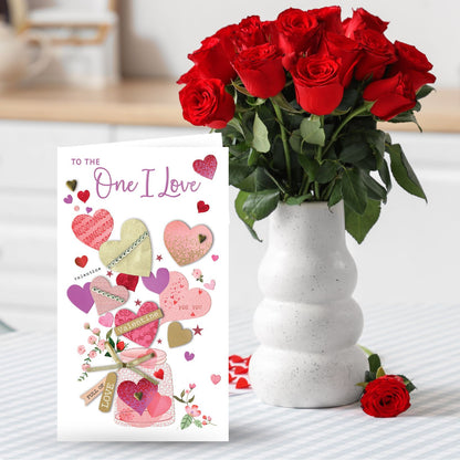 Hand-Finished One I Love Valentine's Card Embellished Jar Of Love Champagne Card