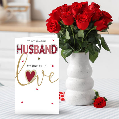Hand-Finished Amazing Husband Valentine's Card My One True Love Champagne Card