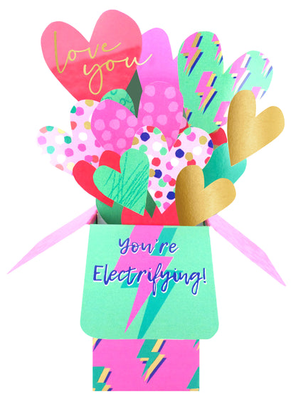 Clever Cubes Pop Up Hearts You're Electrifying Valentine's Day Pop Up Card