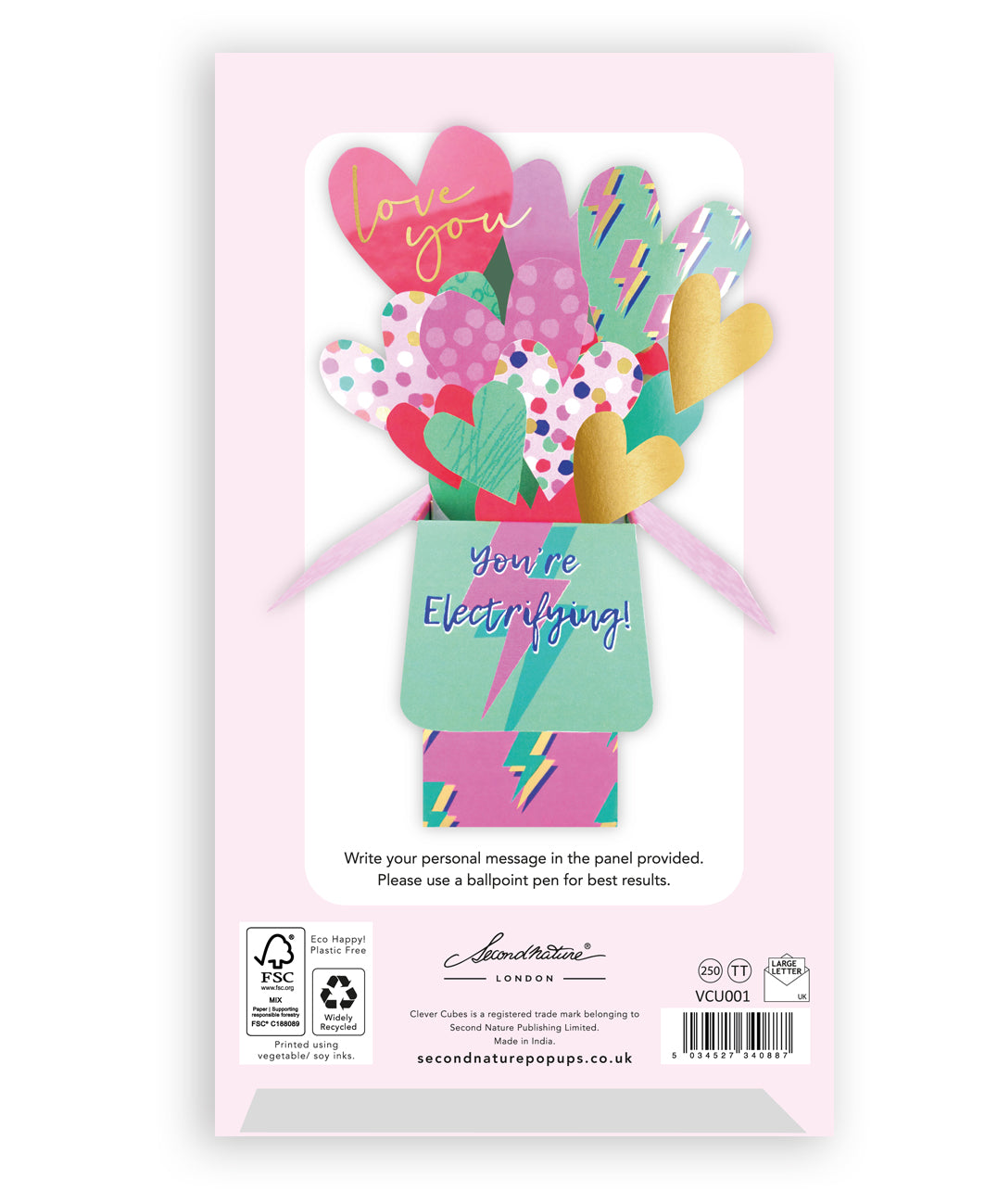 Clever Cubes Pop Up Hearts You're Electrifying Valentine's Day Pop Up Card