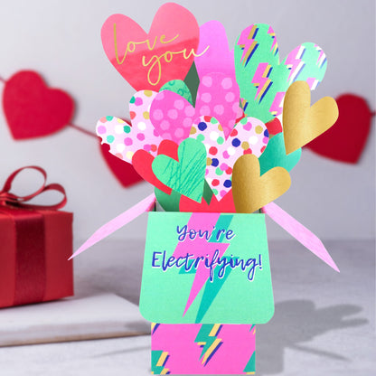 Clever Cubes Pop Up Hearts You're Electrifying Valentine's Day Pop Up Card