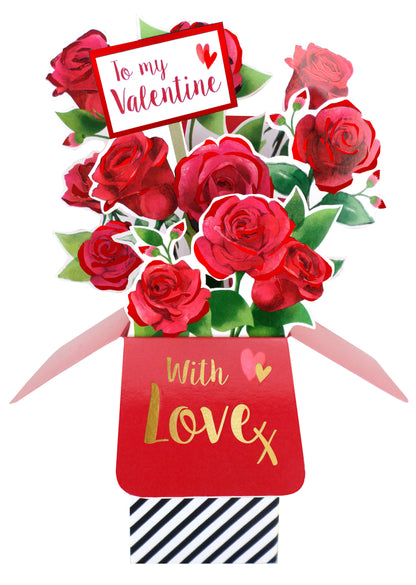 Clever Cubes Pop Up To My Valentine Red Roses Valentine's Day Pop Up Card