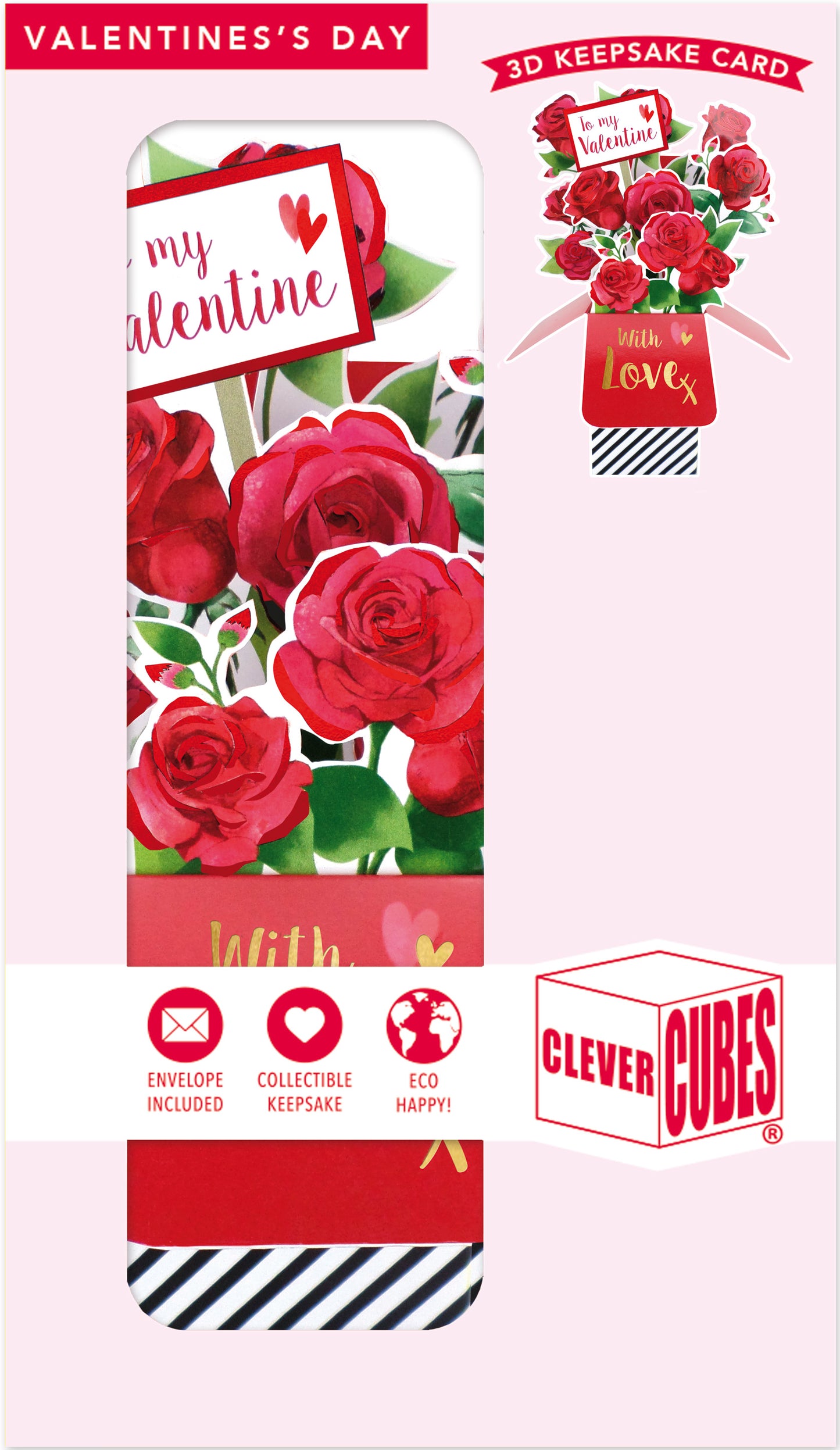 Clever Cubes Pop Up To My Valentine Red Roses Valentine's Day Pop Up Card