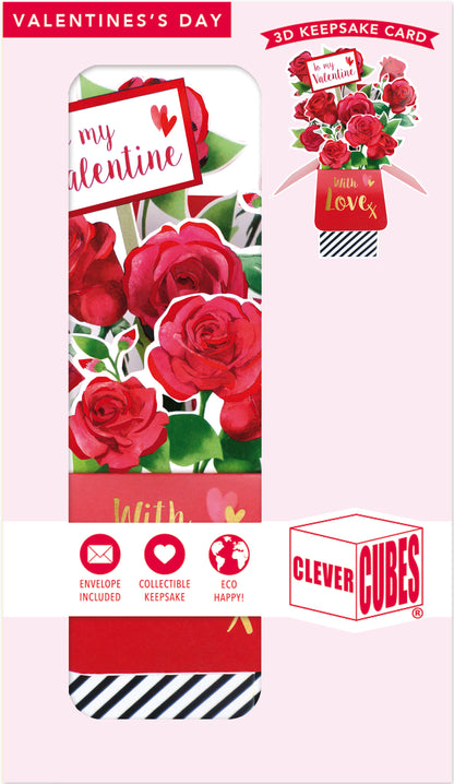 Clever Cubes Pop Up To My Valentine Red Roses Valentine's Day Pop Up Card