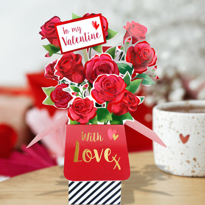 Clever Cubes Pop Up To My Valentine Red Roses Valentine's Day Pop Up Card