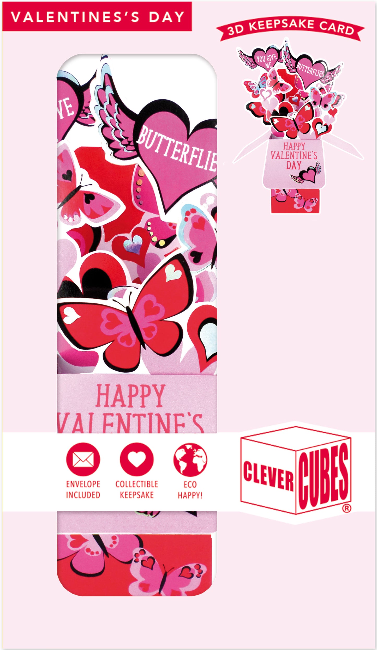 Clever Cubes Pop Up You Give Me Butterflies Angel Wings Valentine's Pop Up Card