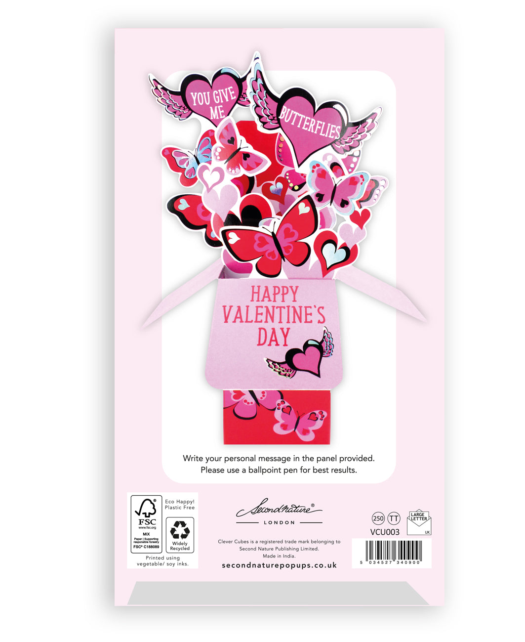 Clever Cubes Pop Up You Give Me Butterflies Angel Wings Valentine's Pop Up Card