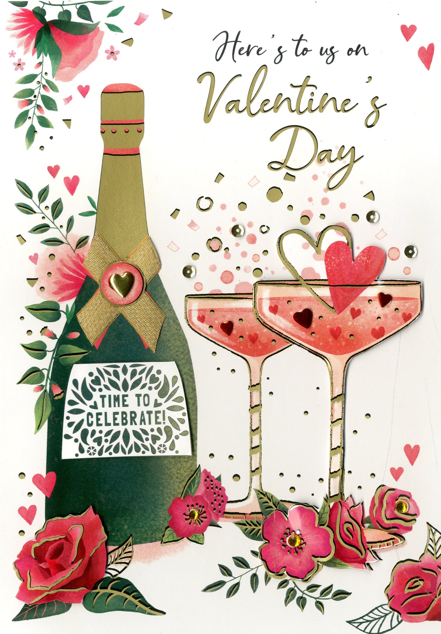 Here's To Us Golden Bubbles Galore! Valentines Day Hand-Finished Greeting Card