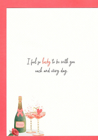 Here's To Us Golden Bubbles Galore! Valentines Day Hand-Finished Greeting Card