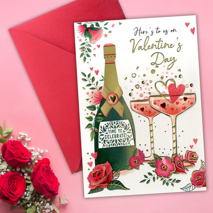 Here's To Us Golden Bubbles Galore! Valentines Day Hand-Finished Greeting Card