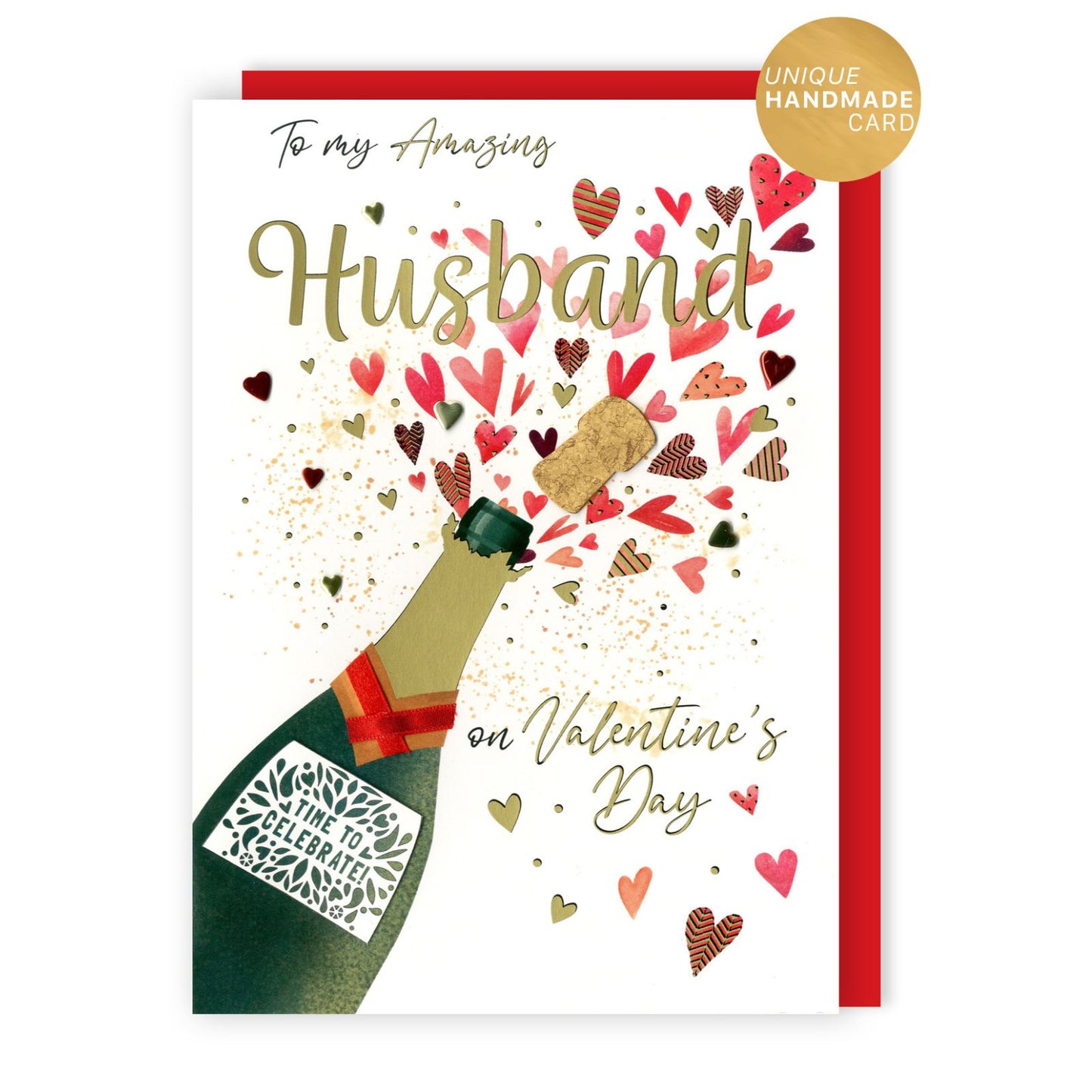 Magnifique Amazing Husband Embellished Valentine's Card Champagne Popping Hearts