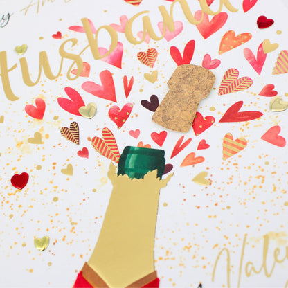 Magnifique Amazing Husband Embellished Valentine's Card Champagne Popping Hearts