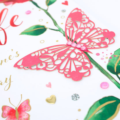 Magnifique Beautiful Wife Embellished Valentine's Card Single Rose & Butterfly