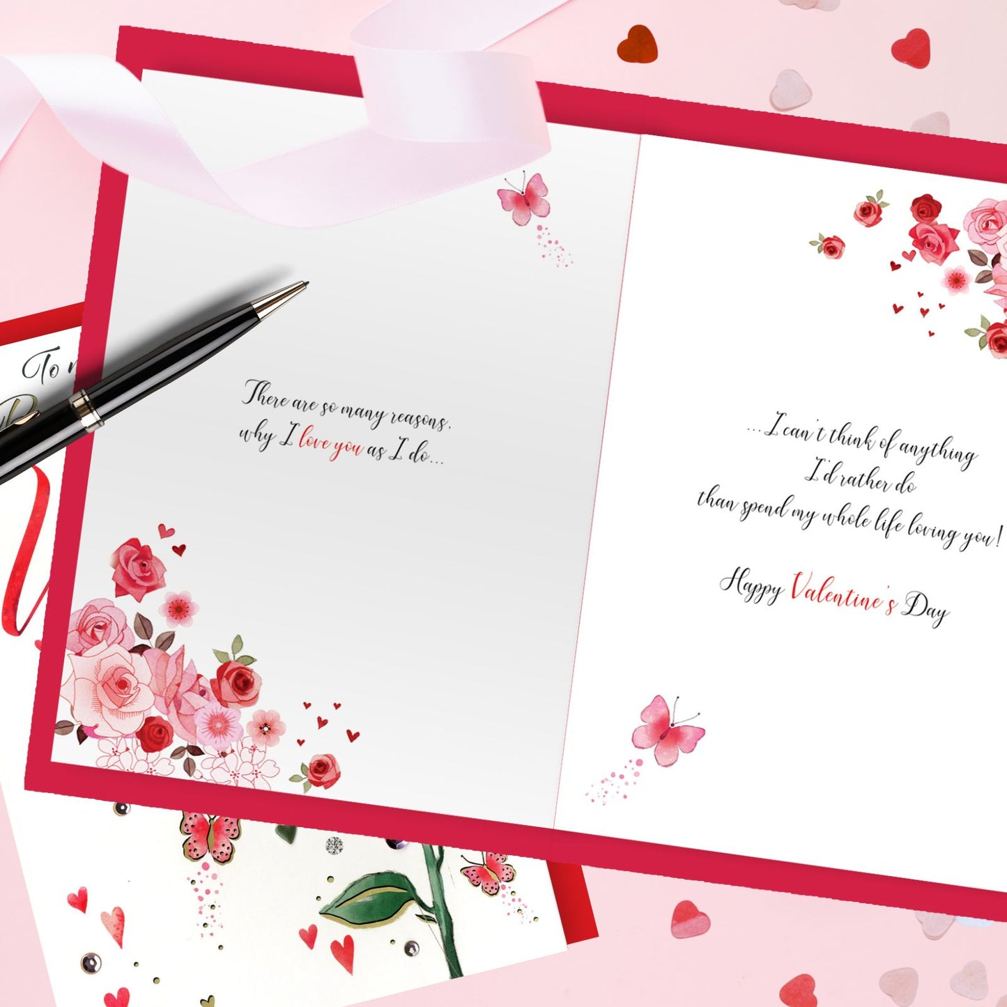 Magnifique Beautiful Wife Embellished Valentine's Card Single Rose & Butterfly