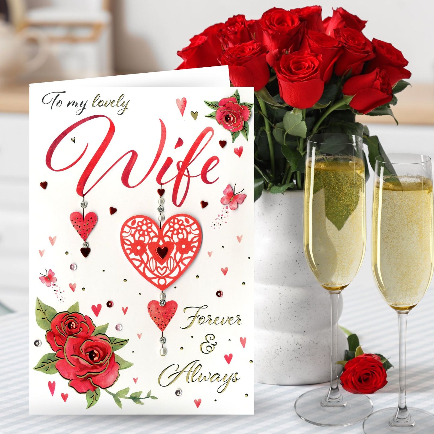 Magnifique To My Lovely Wife Embellished Valentine's Card Dream Catcher & Roses
