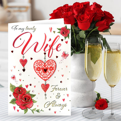 Magnifique To My Lovely Wife Embellished Valentine's Card Dream Catcher & Roses