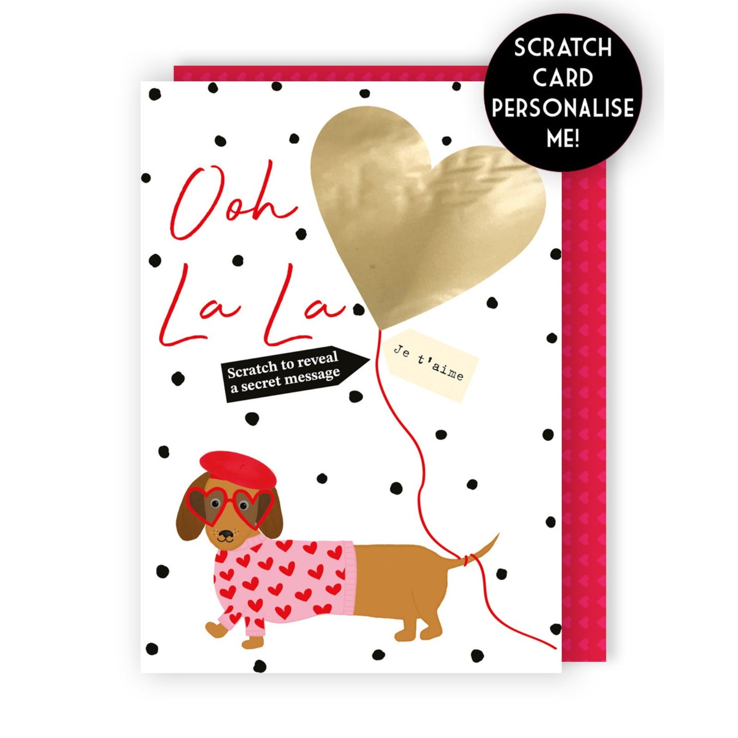 Valentine's Day Greeting Card Sausage Dog Scratch-To-Reveal Secret Message Card