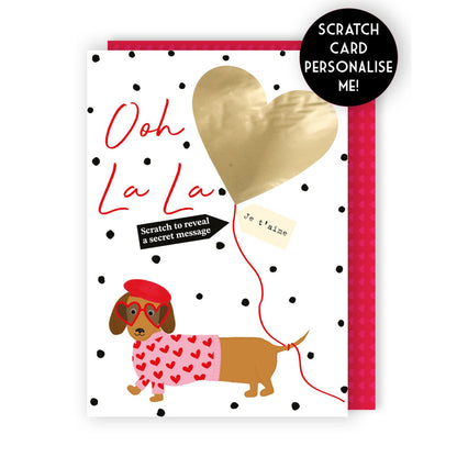Valentine's Day Greeting Card Sausage Dog Scratch-To-Reveal Secret Message Card