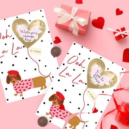 Valentine's Day Greeting Card Sausage Dog Scratch-To-Reveal Secret Message Card