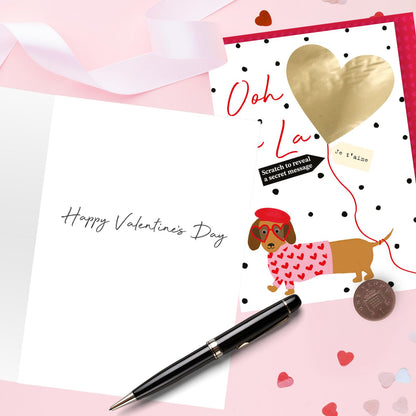 Valentine's Day Greeting Card Sausage Dog Scratch-To-Reveal Secret Message Card