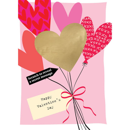 Valentine's Day Greeting Card Balloons Scratch-To-Reveal Secret Message Card